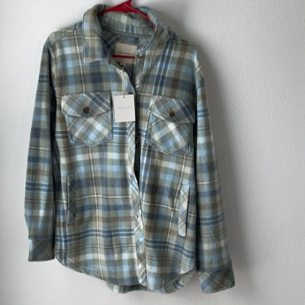 Plaid Button-Up Shirt in Blue and Brown